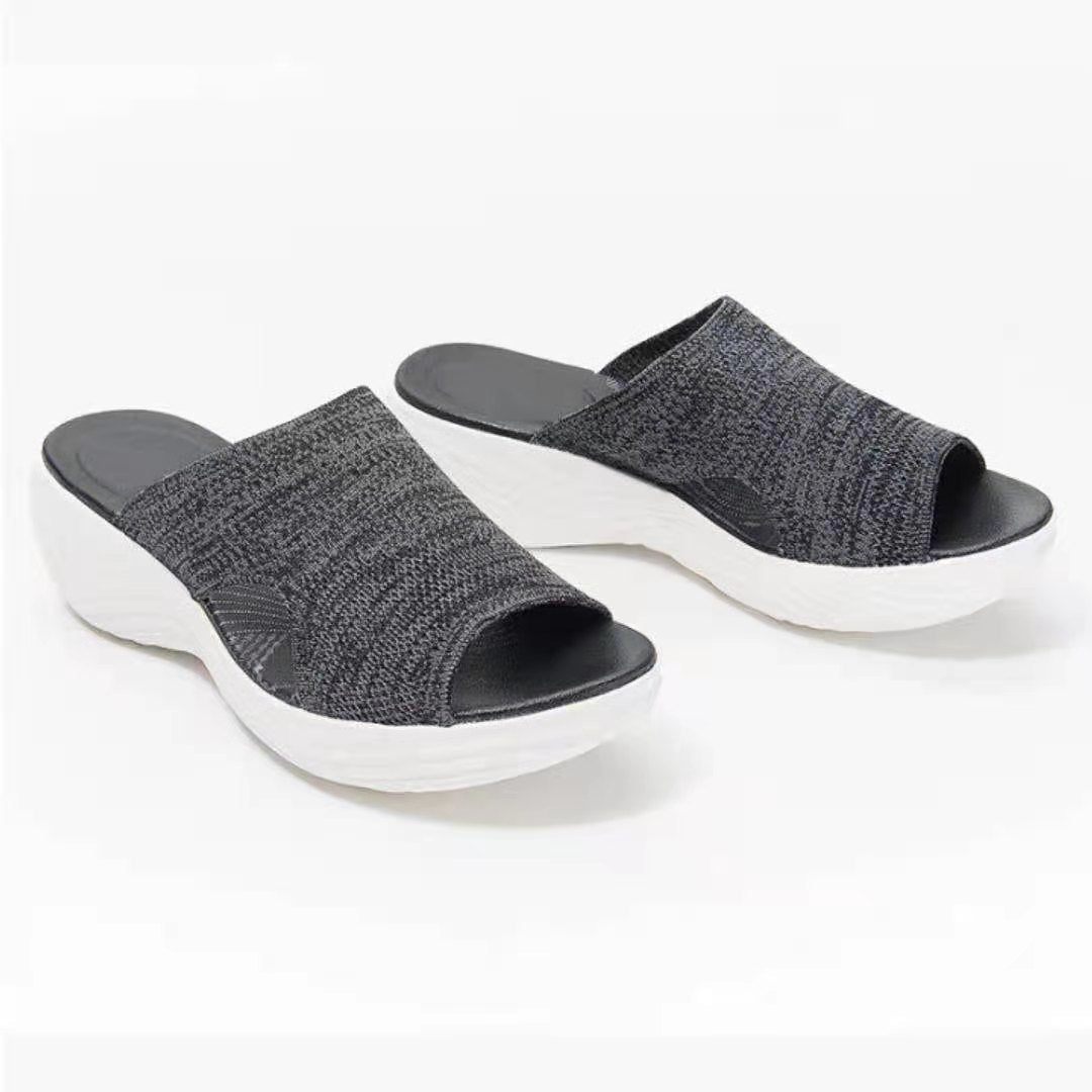 Women's Woven Mesh Platform Sandals | Open-Toe PU Sole Casual Slides