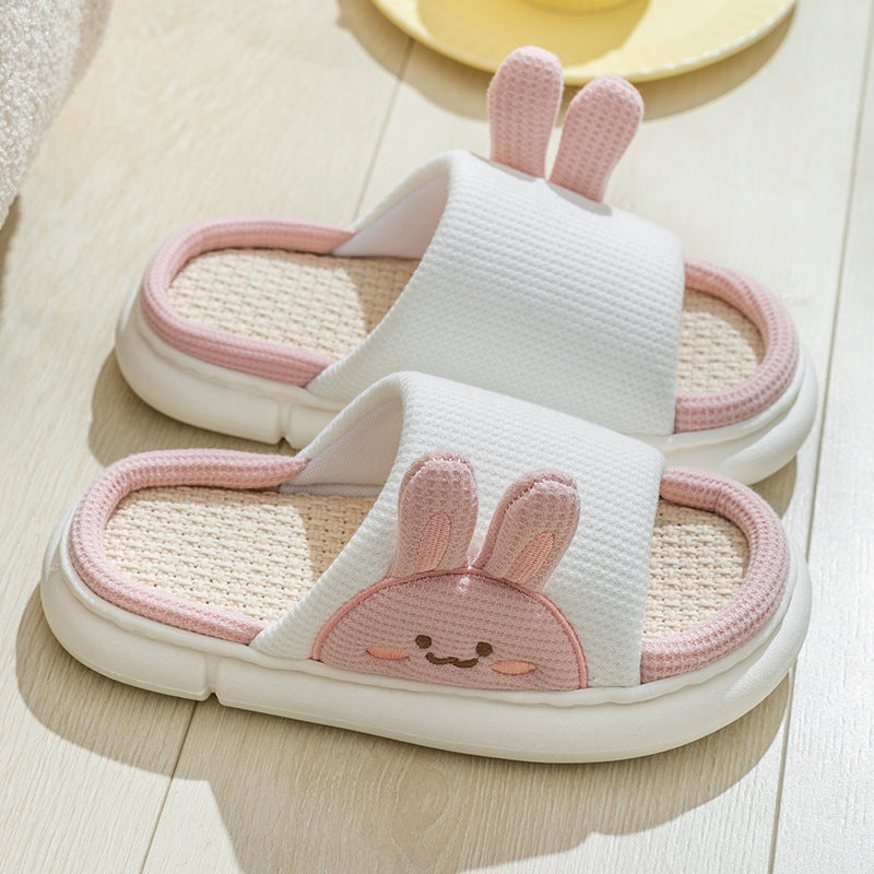 Unisex Rabbit Slippers Linen House Shoes | Breathable Anti-Slip Flip-Flops