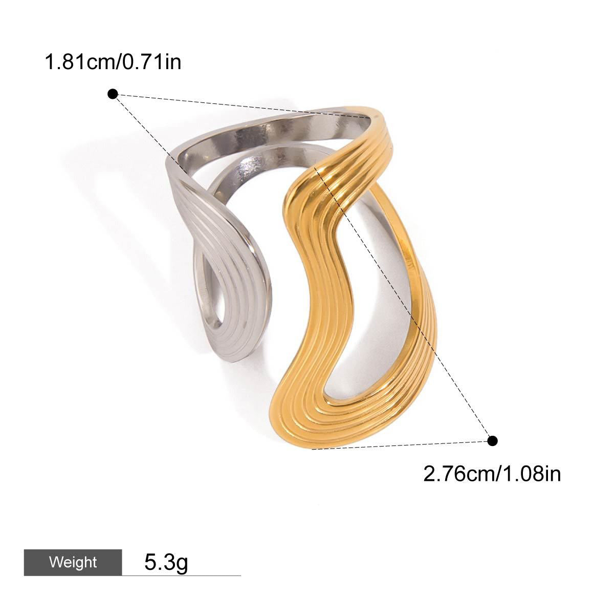 18K gold geometric lines with gold and silver color matching design simple and elegant ring