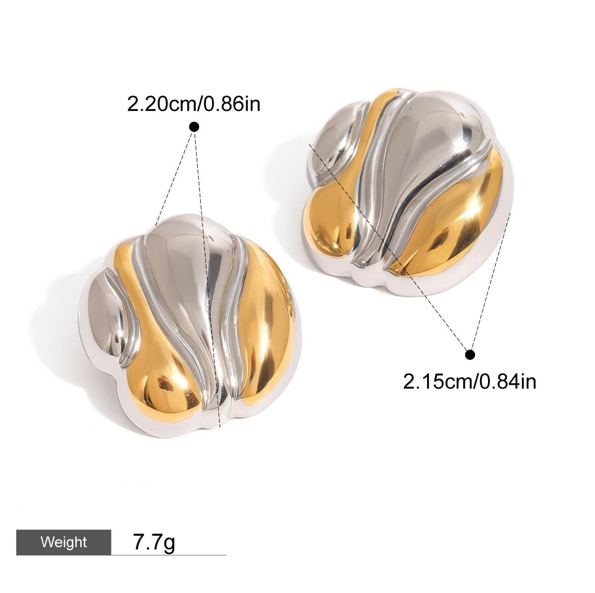 18k gold geometric shape with gold and silver color matching design fashionable and personalized earrings