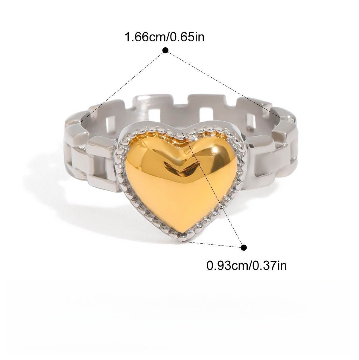 18K gold heart titanium steel ring