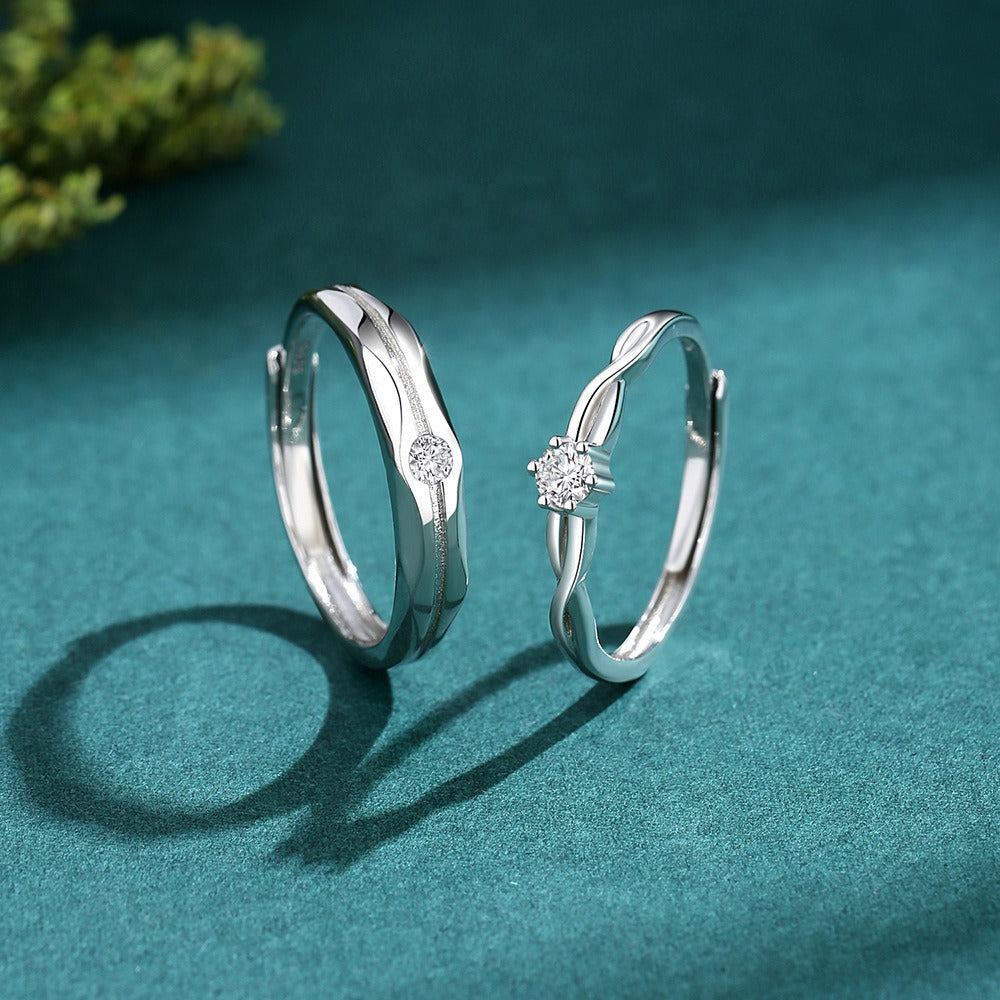 S925 sterling silver couple engagement ring