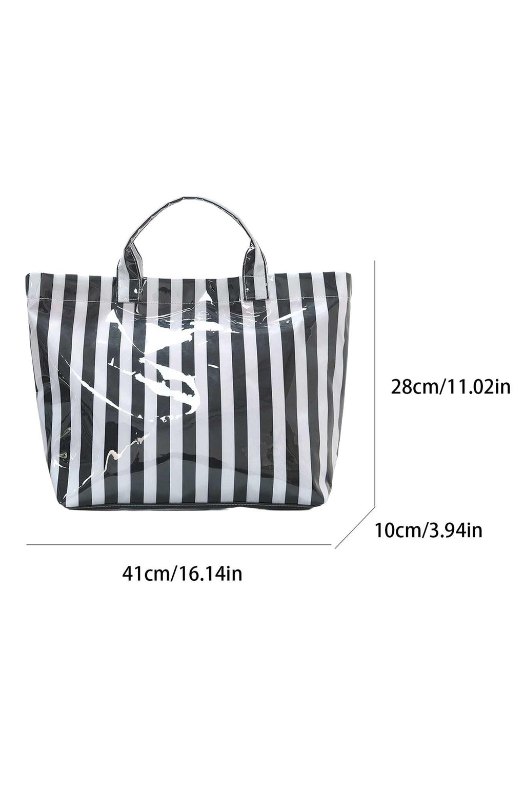Color black Glossy Striped Vinyl Large Tote Bag