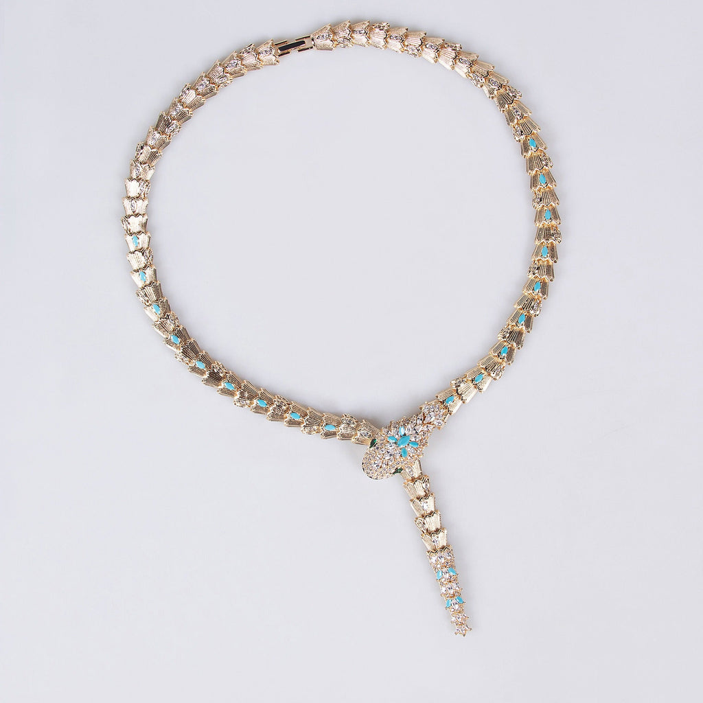 S925 Silver and Zircon Snake-Design Necklace and Earrings Jewelry Set