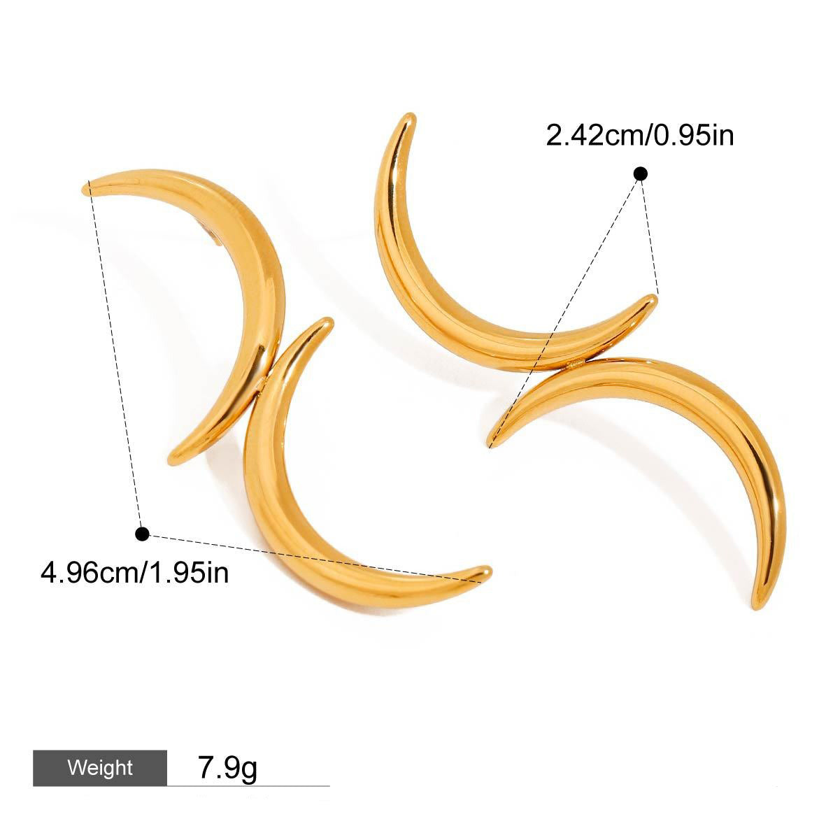 18K gold moon-shaped design light luxury simple earrings