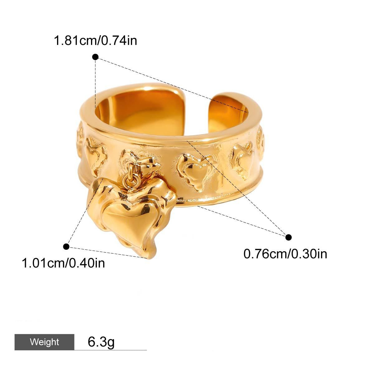 18K gold heart pendant unique design personality ring