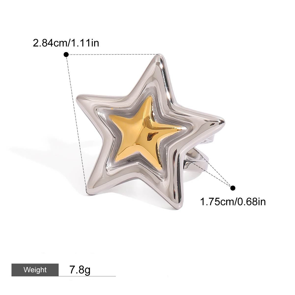 18K gold five-pointed star with texture design simple personality ring