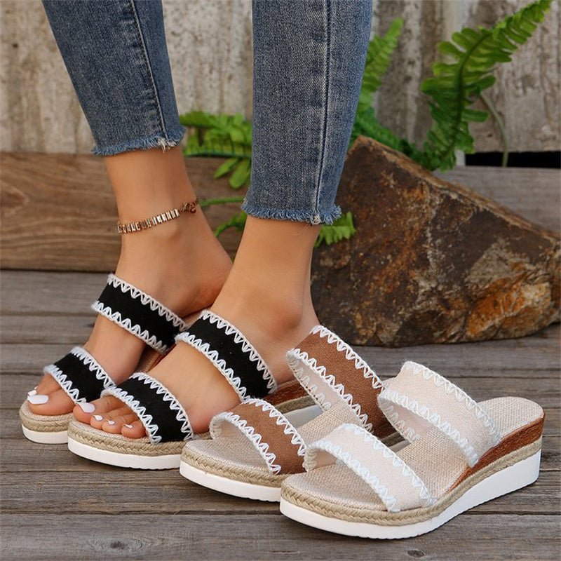 Women's Hemp Rope Wedge Sandals | Suede Woven Ethnic Platform Slides