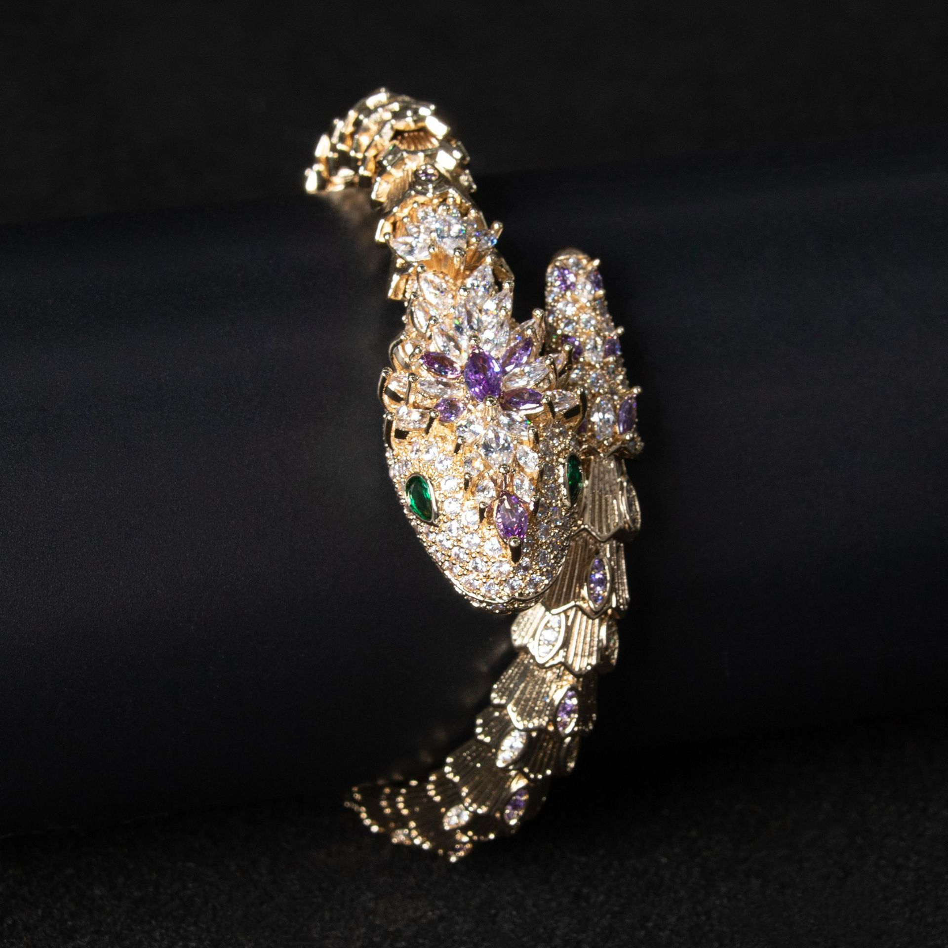 18K Gold Snake and Marcasite Bracelet