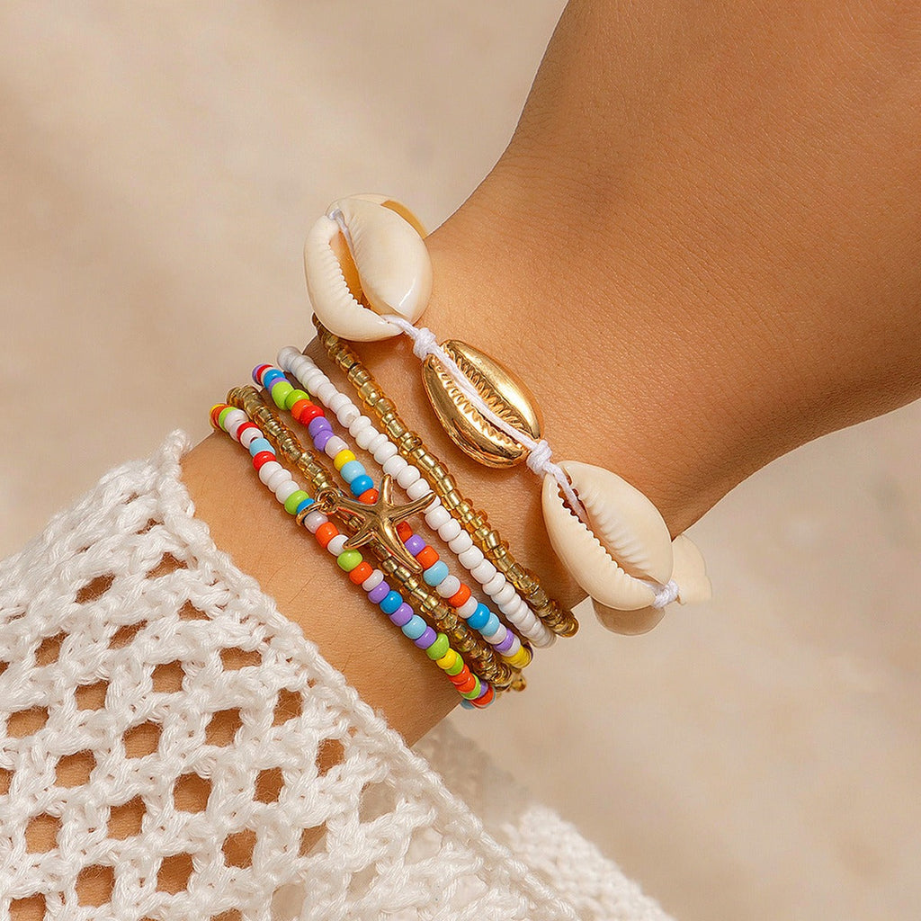 Beach Starfish Beaded Shell Rice Bead Bracelet