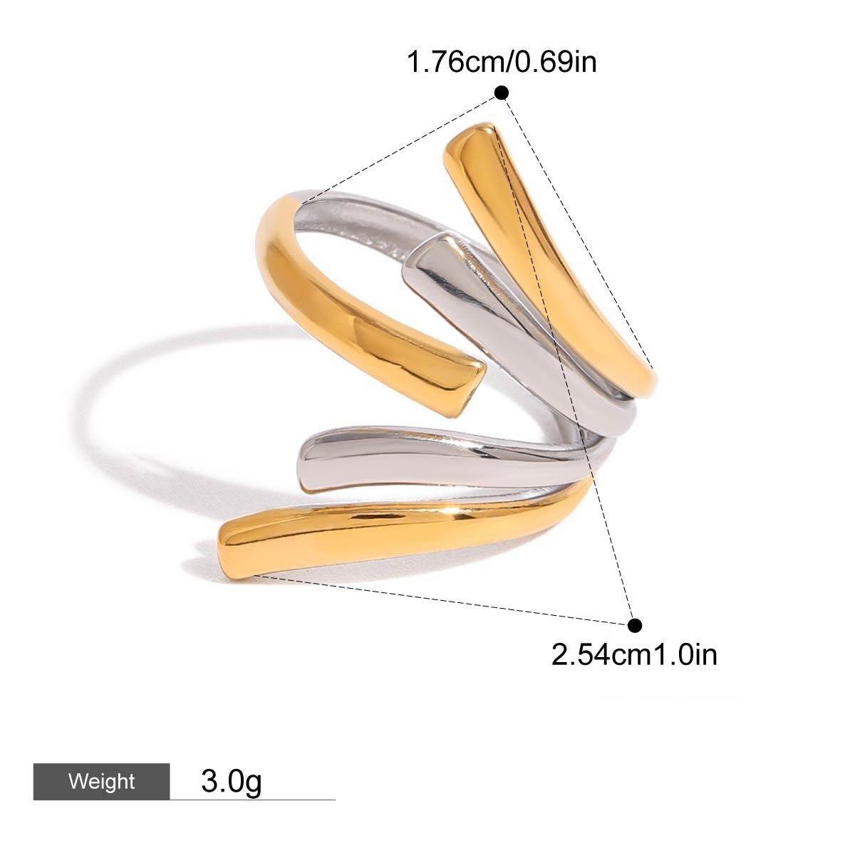 18K gold geometric lines with gold and silver color matching design simple and elegant ring