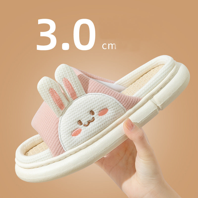 Unisex Rabbit Slippers Linen House Shoes | Breathable Anti-Slip Flip-Flops