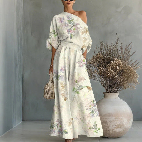 Women's Printed Off-Shoulder Top & Pants Two-Piece Set – 4 Prints S–4XL