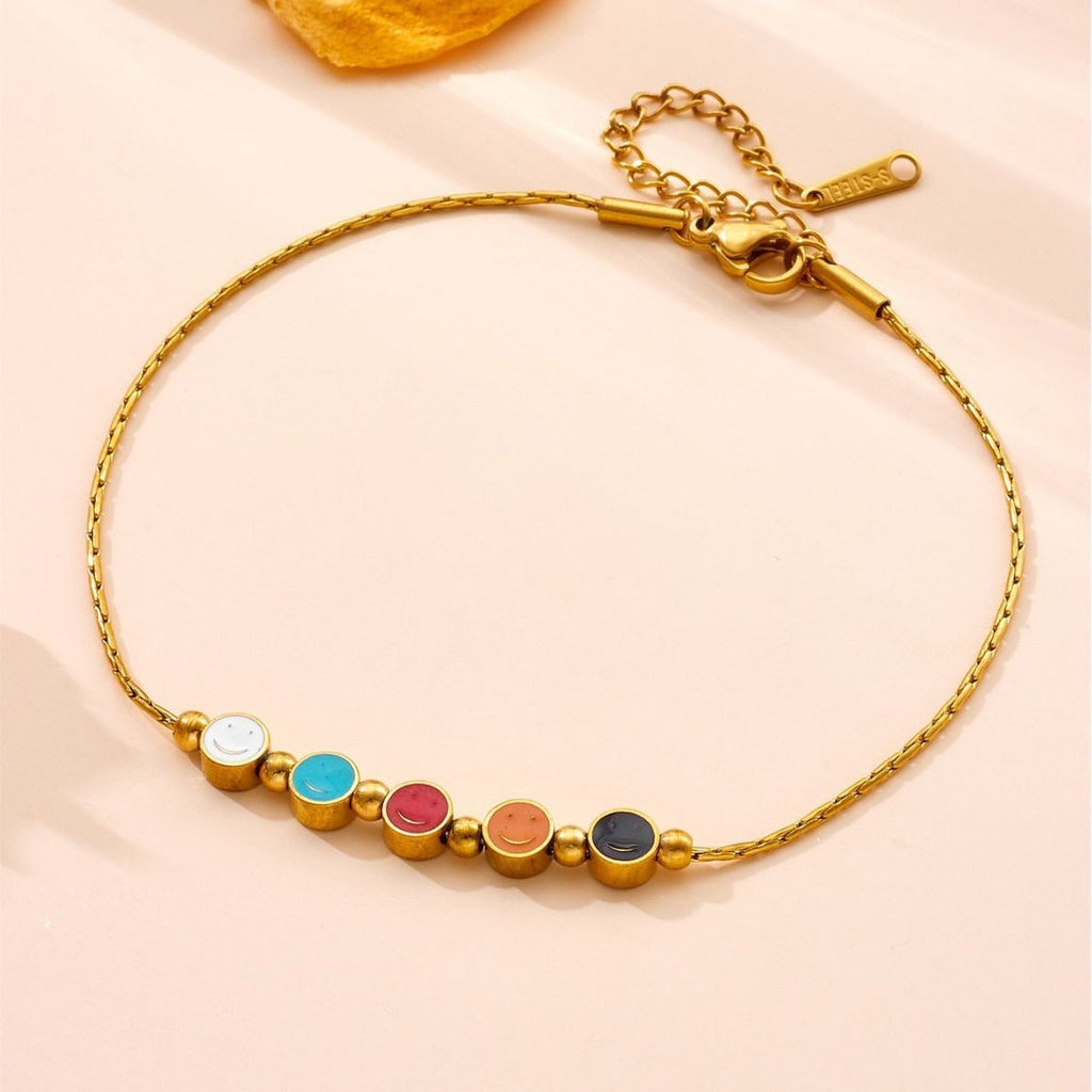 Retro colorful round smiley face interlocking titanium steel bracelet