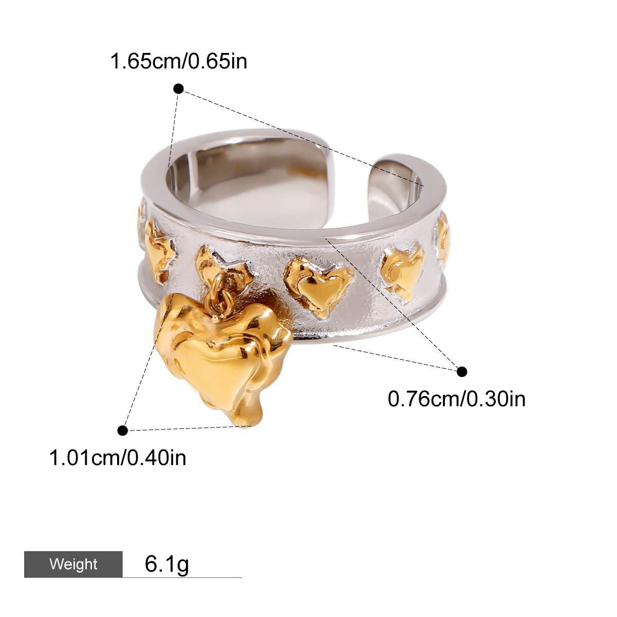18K gold heart pendant unique design personality ring
