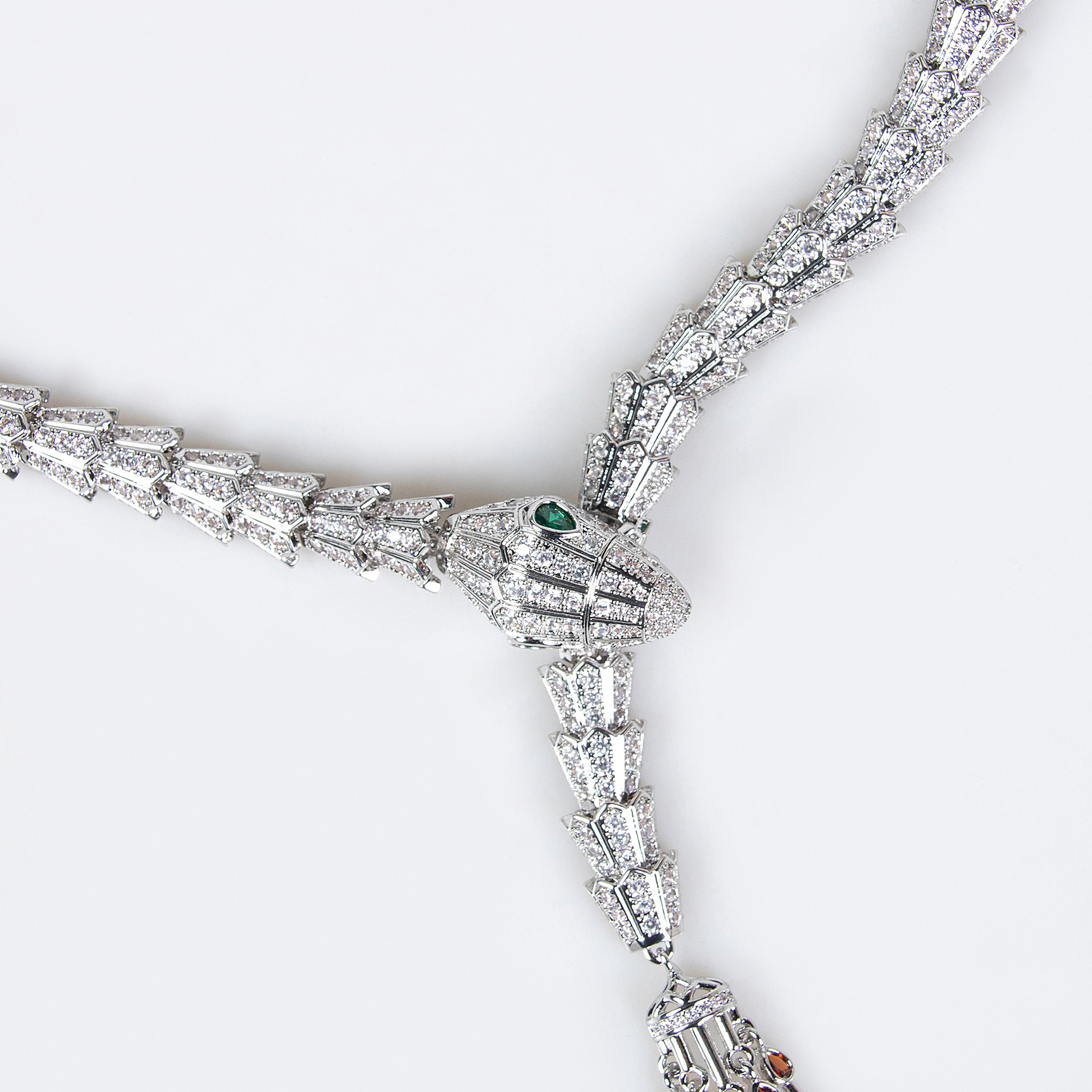 Serpentine Tassel Necklace with Diamonds and Zirconia