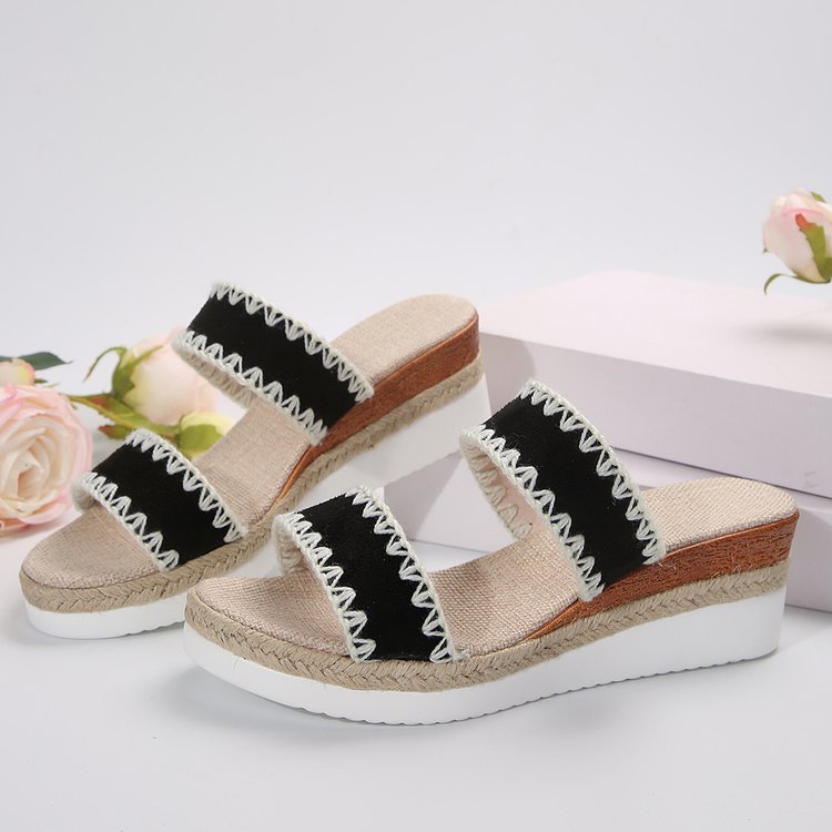 Women's Hemp Rope Wedge Sandals | Suede Woven Ethnic Platform Slides