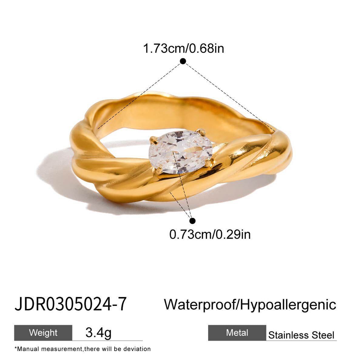 18K Gold Stainless Steel Geometric Zircon Ring