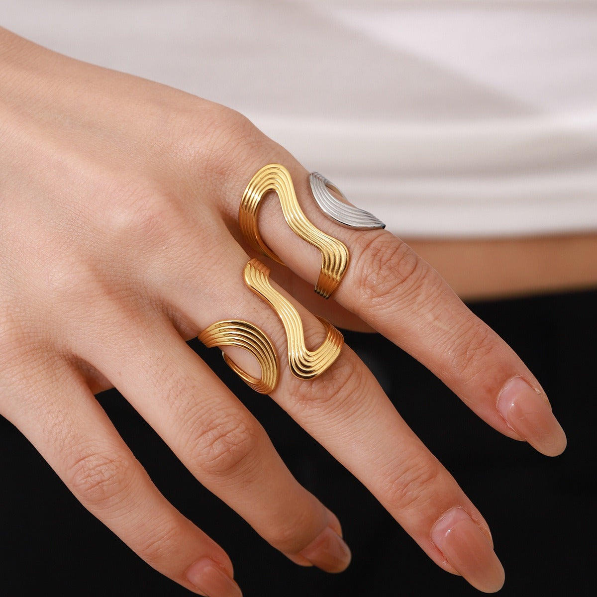 18K gold earrings, rings, and bracelets for a luxurious and high-end look