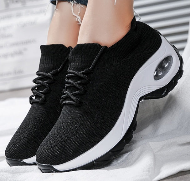 Women's Knit Platform Sneakers | Waterproof Round-Toe Flying Weave Shoes