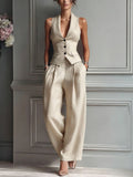 Casual Single-breasted Vest And Casual Pants Set (see size chart under more details)