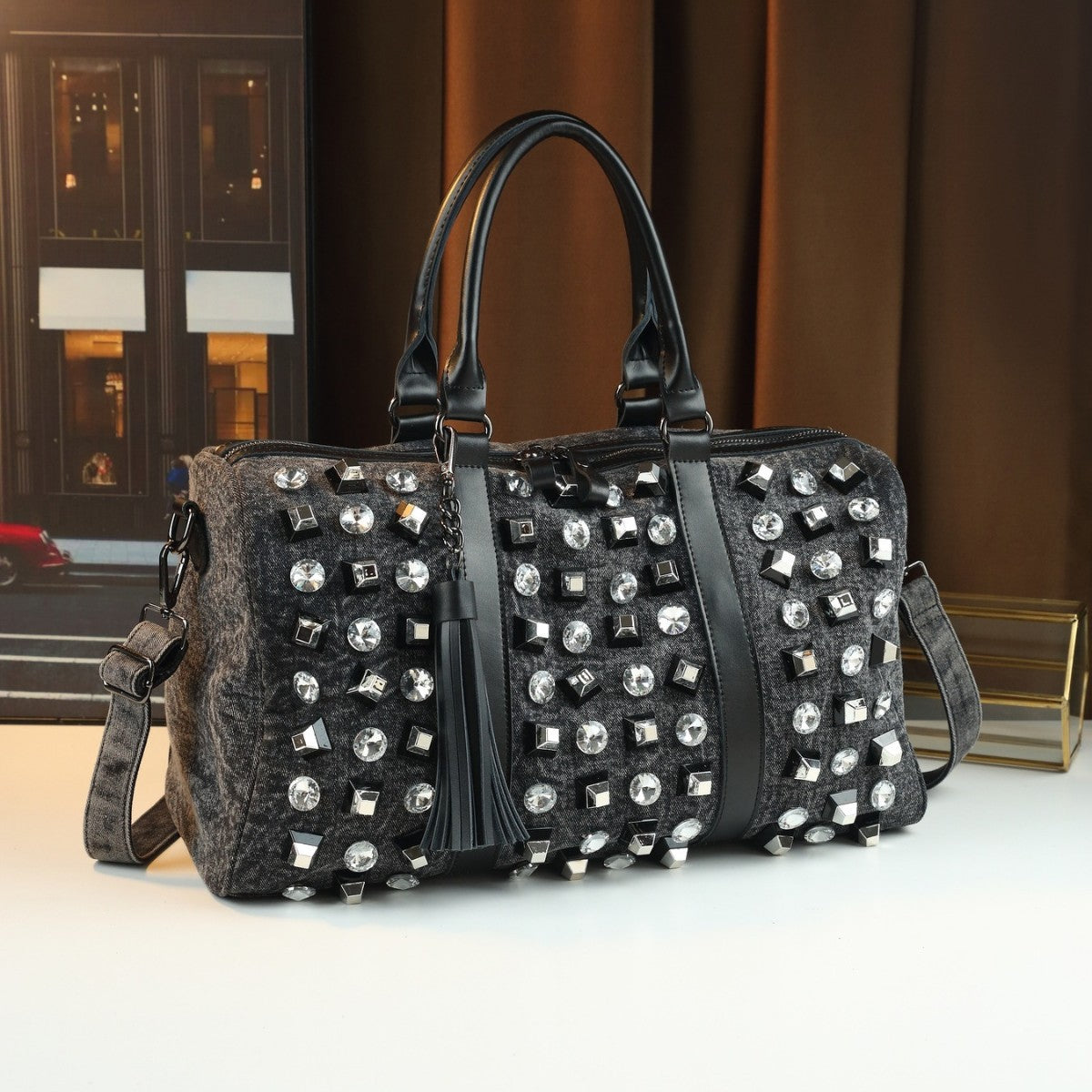 Large-Capacity Casual Travel Rhinestone Embellished Handbag Shoulder Crossbody Bag