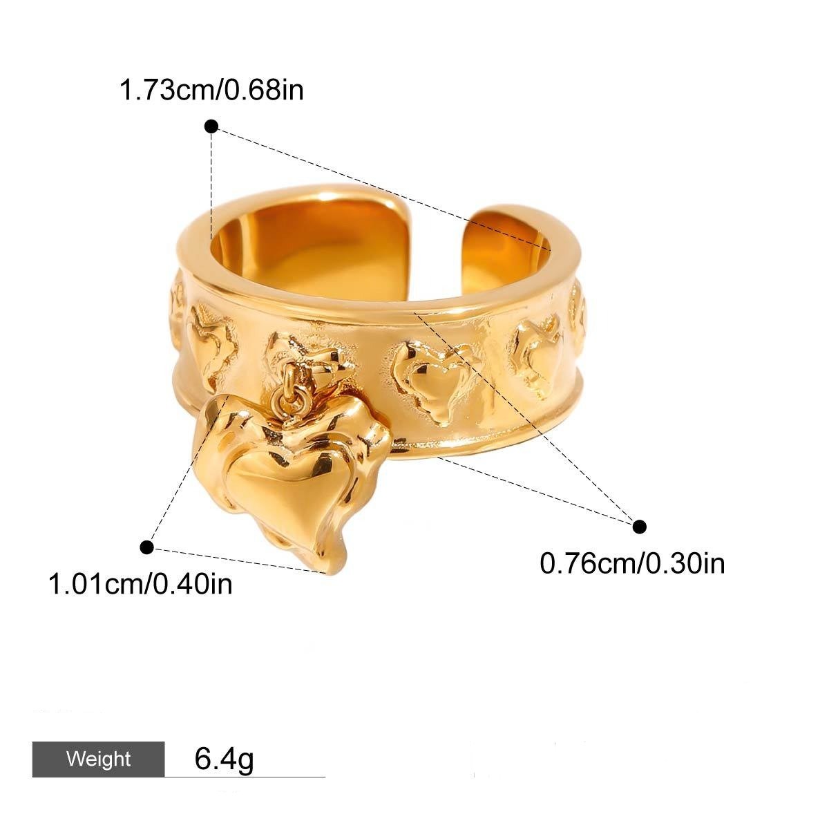18K gold heart pendant unique design personality ring