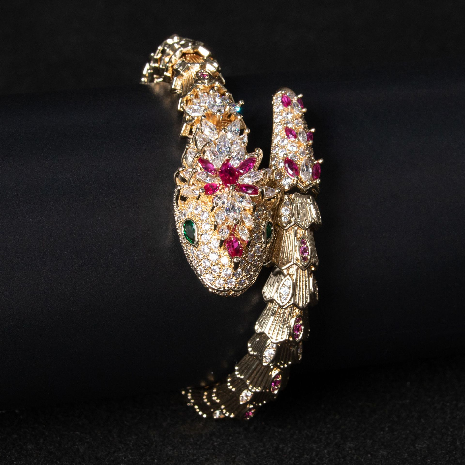 18K Gold Snake and Marcasite Bracelet