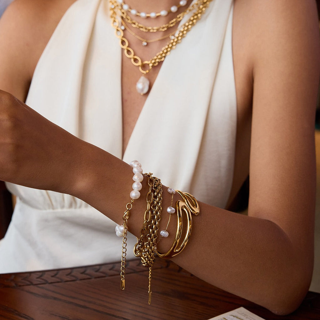 18k gold stainless steel pearl bracelet
