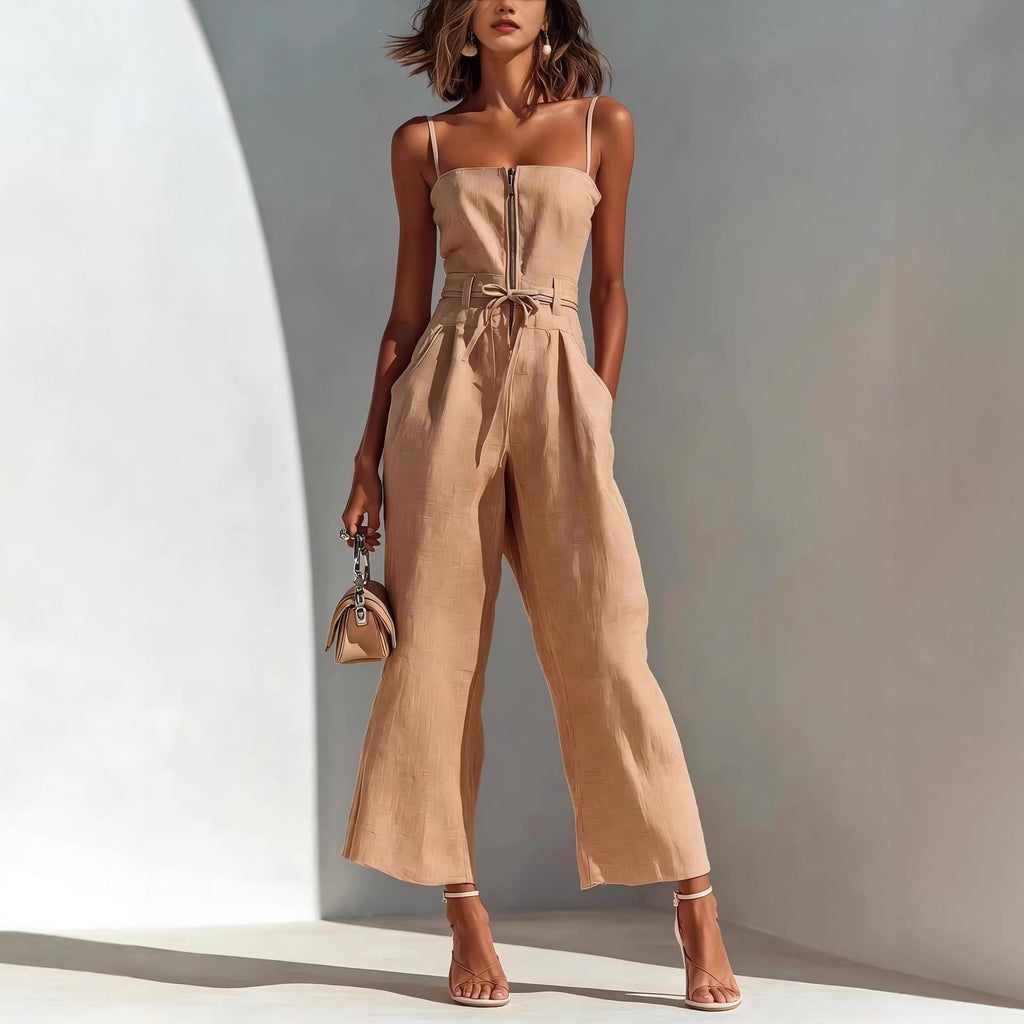 Women's Strapless Lace-Up Wide-Leg Linen Jumpsuit – 5 Colors S–2XL