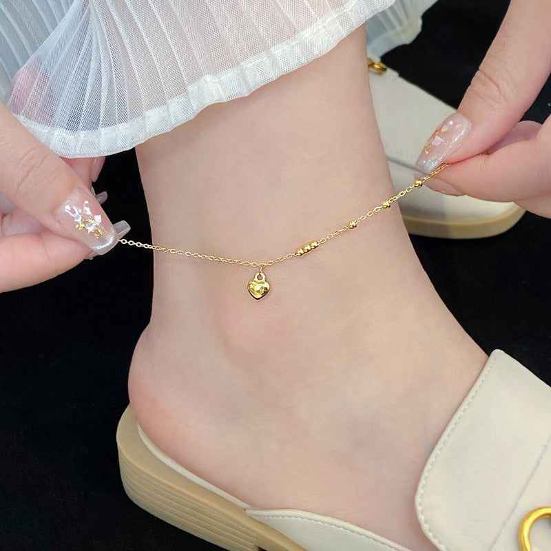 18K Gold Light Luxury Love Heart Titanium Steel Anklet