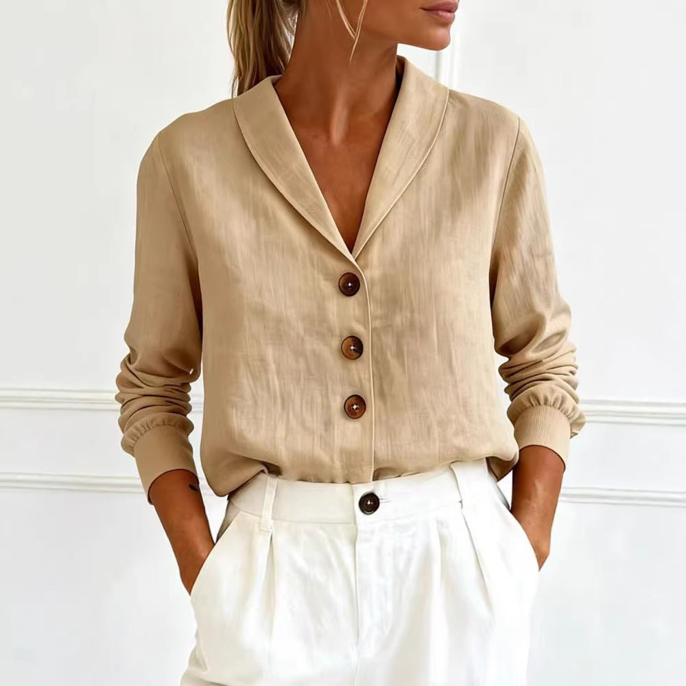 Women's Cotton-Linen Peter Pan Collar Button-Up Shirt – 6 Colors S–3XL