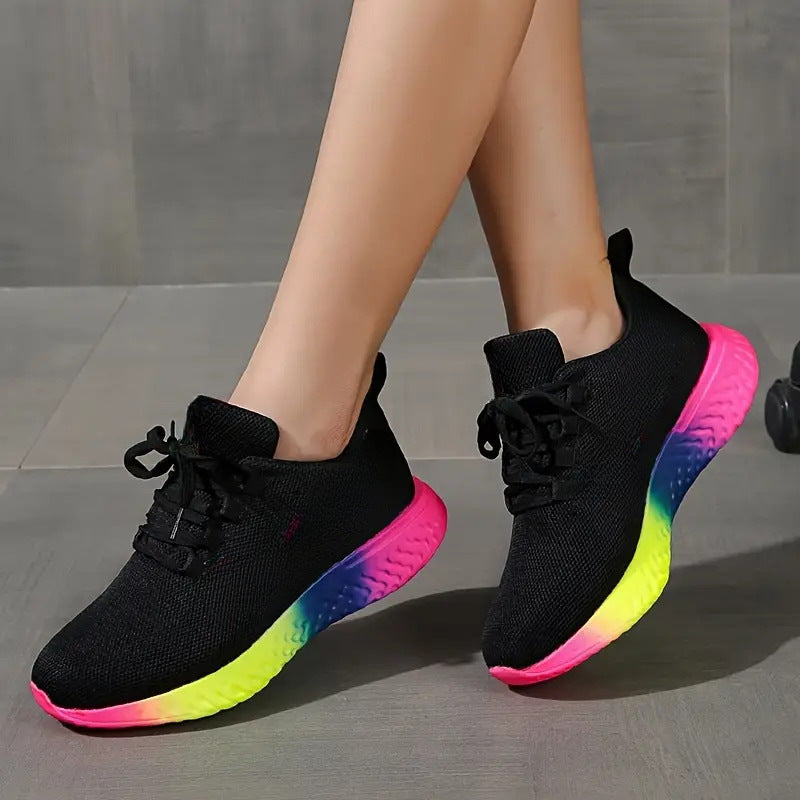 Women's Lace-Up Mesh Sneakers | Rainbow Sole Breathable Running Shoes