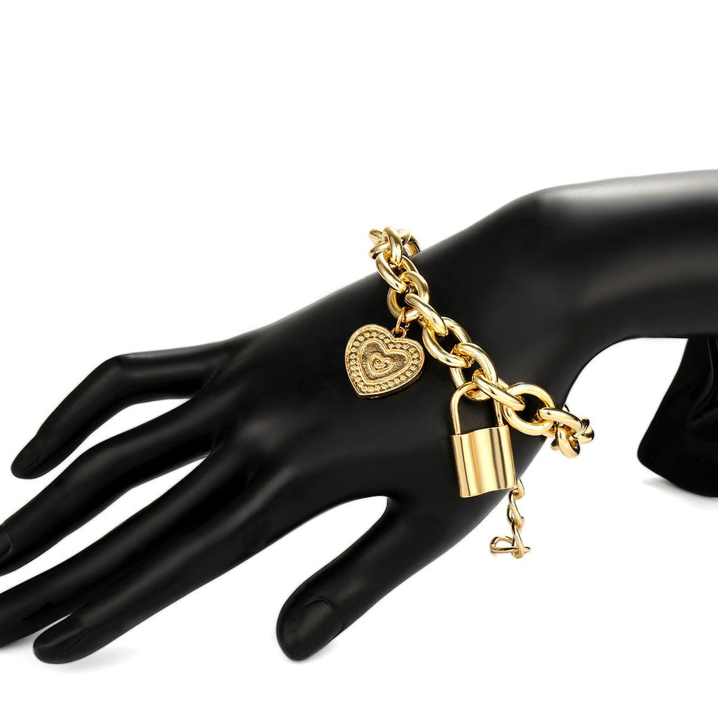 18k gold multi-layer lock-shaped retro street style bracelet
