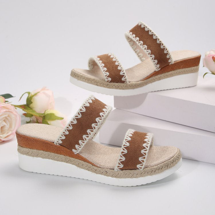 Women's Hemp Rope Wedge Sandals | Suede Woven Ethnic Platform Slides