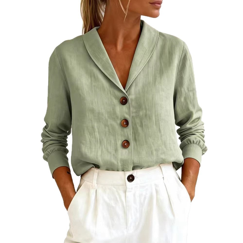 Women's Cotton-Linen Peter Pan Collar Button-Up Shirt – 6 Colors S–3XL
