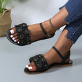 Women's Retro Floral Flat Sandals | Buckle Round-Toe Beach Shoes