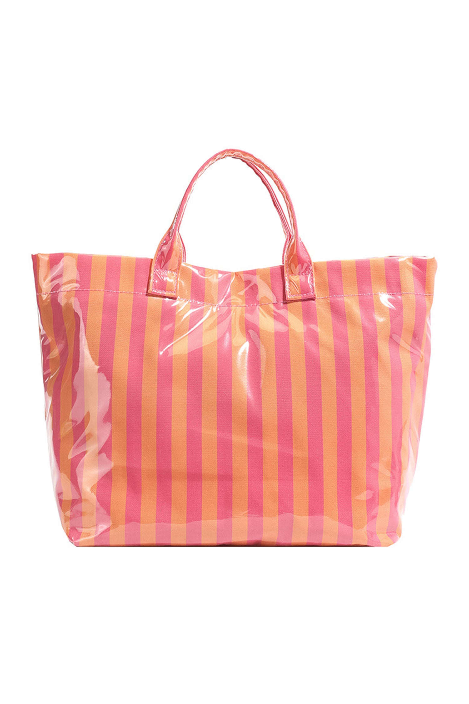 Rose Red Glossy Striped Vinyl Large Tote Bag