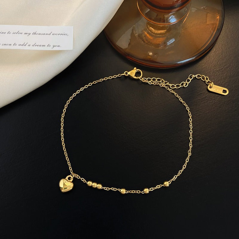 18K Gold Light Luxury Love Heart Titanium Steel Anklet