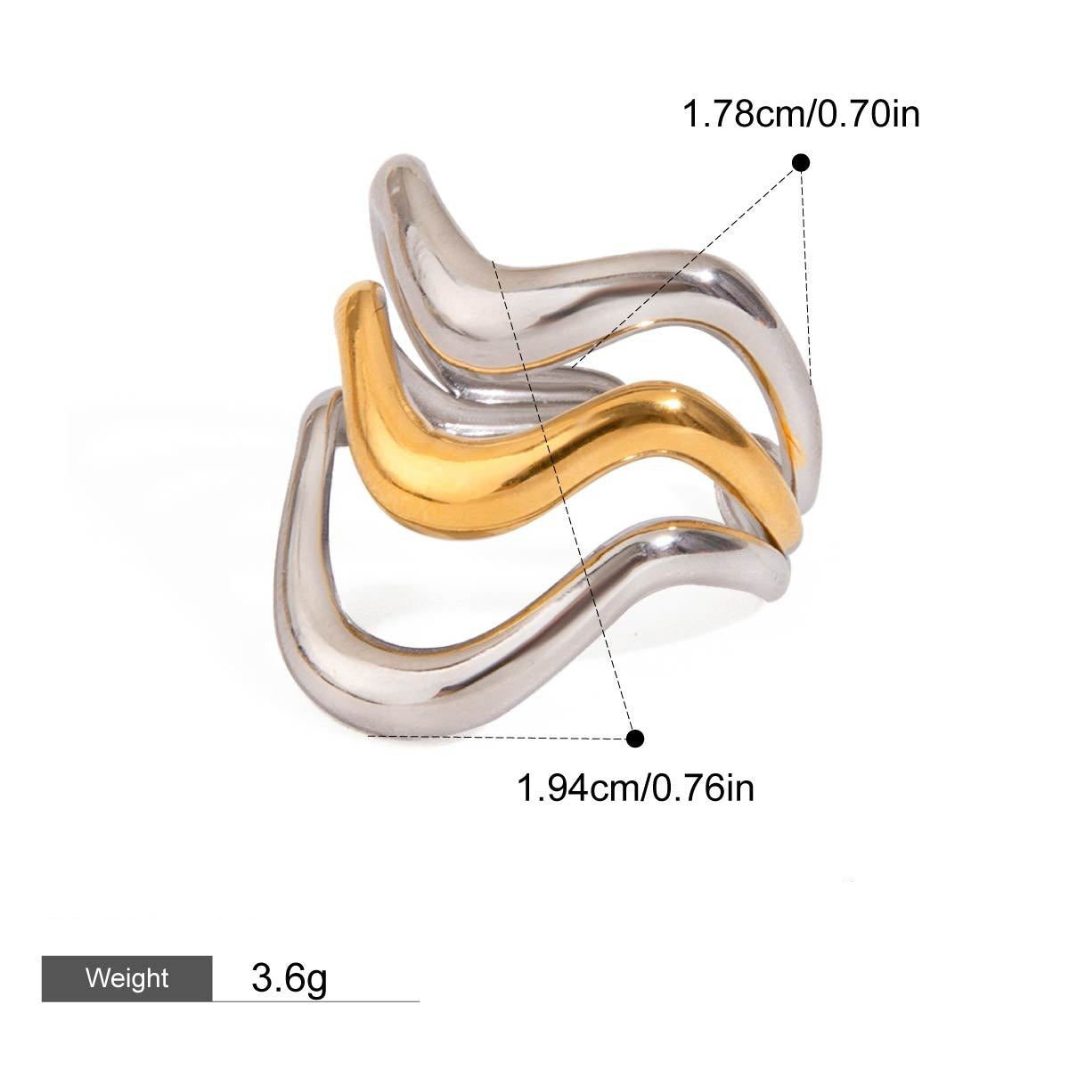 18K gold geometric lines with gold and silver color matching design simple and elegant ring