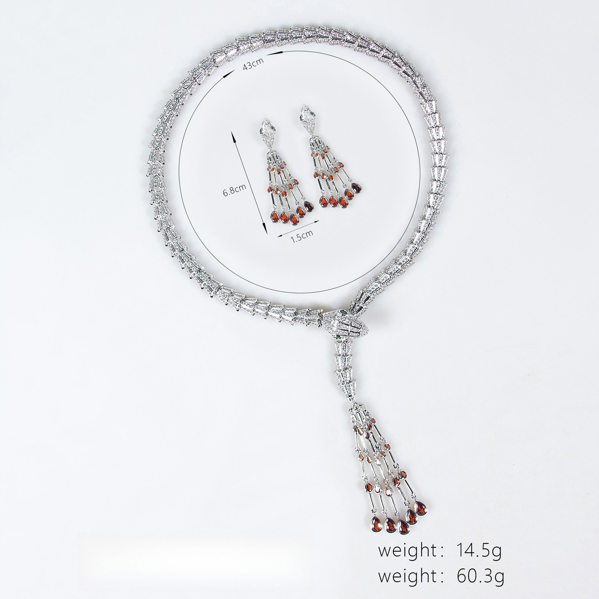 Serpentine Tassel Necklace with Diamonds and Zirconia