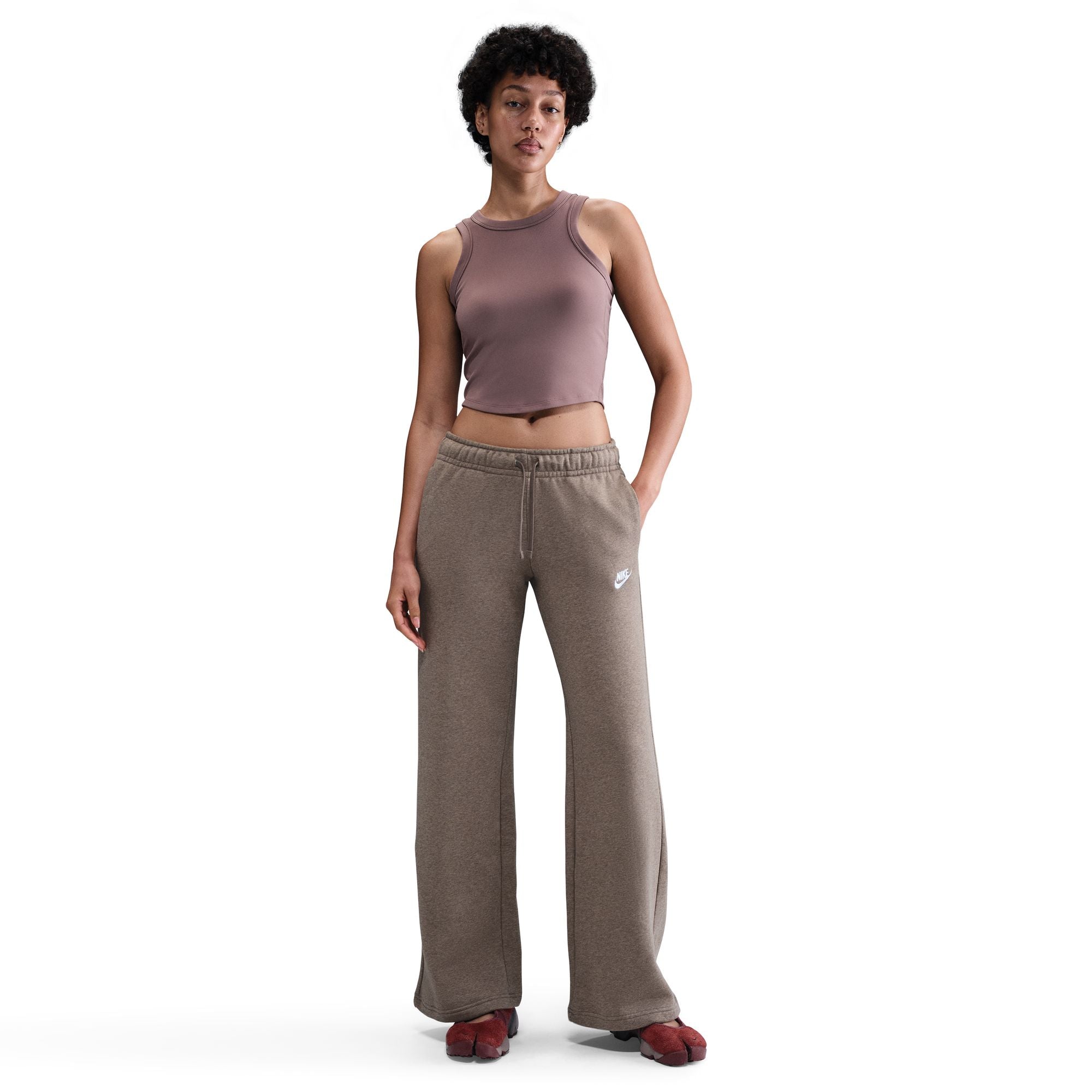 Nike Women's Mid-Rise Wide-Leg Sweatpants - Mink Brown