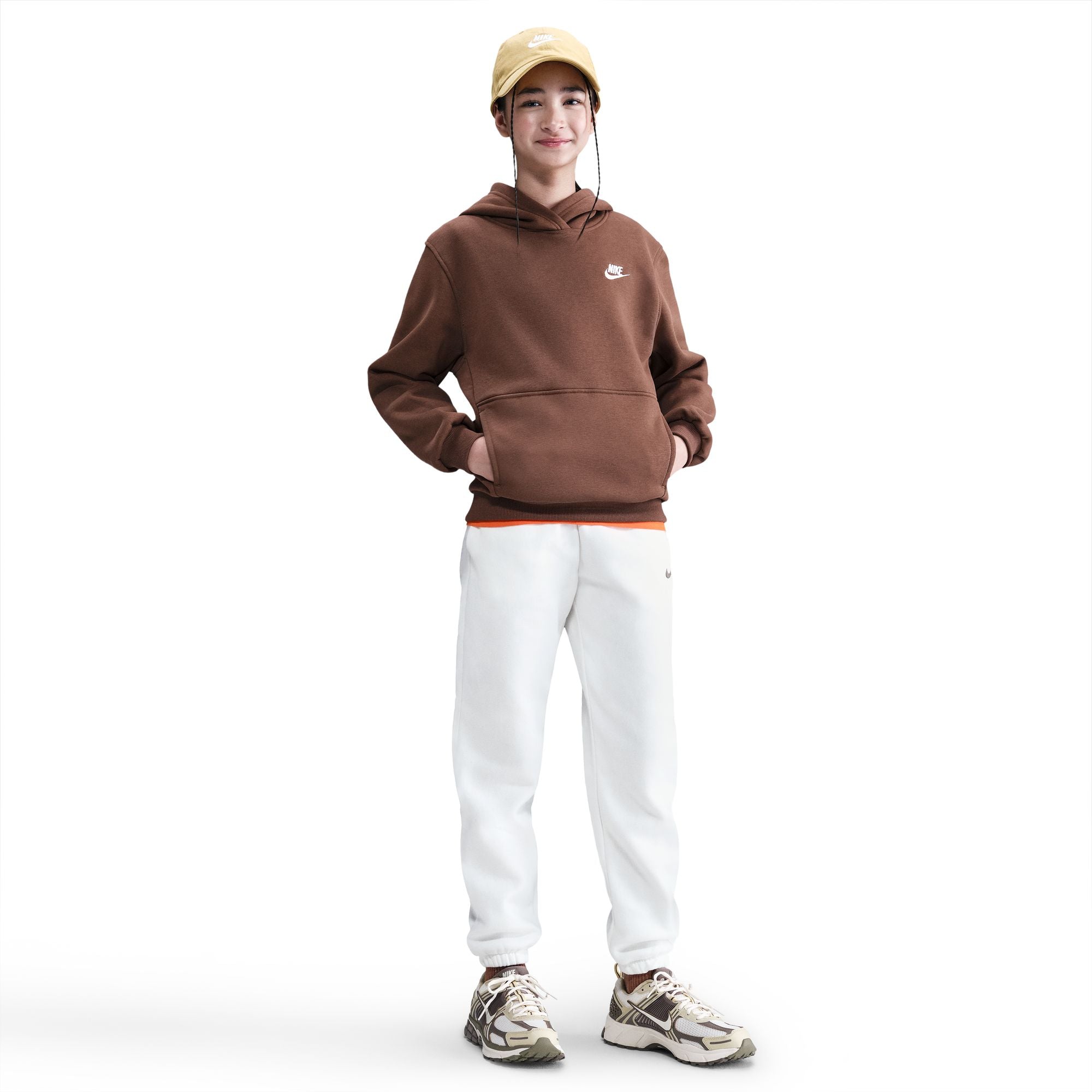 Nike Big Kids Fleece Pullover Hoodie - Fauna Brown/White