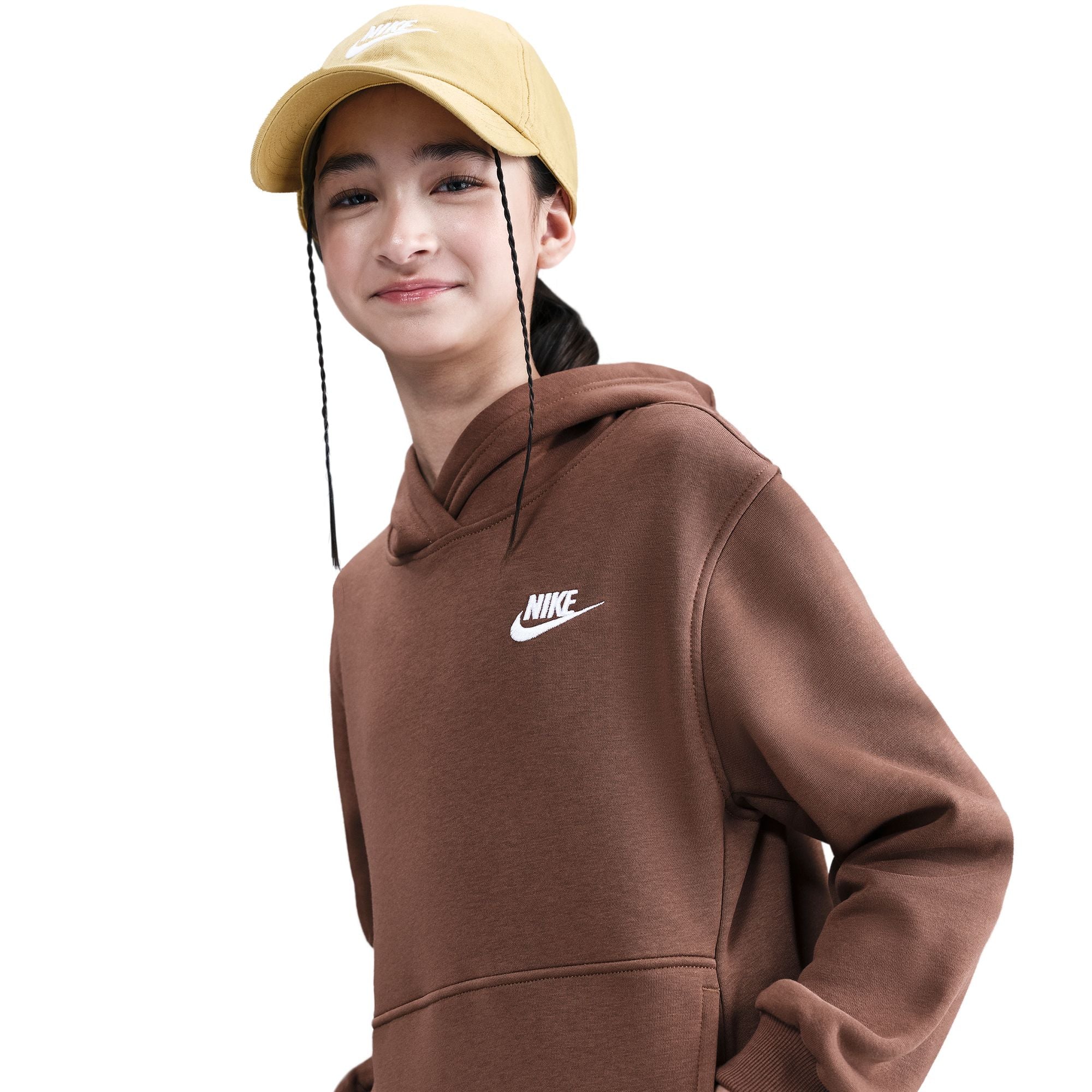 Nike Big Kids Fleece Pullover Hoodie - Fauna Brown/White