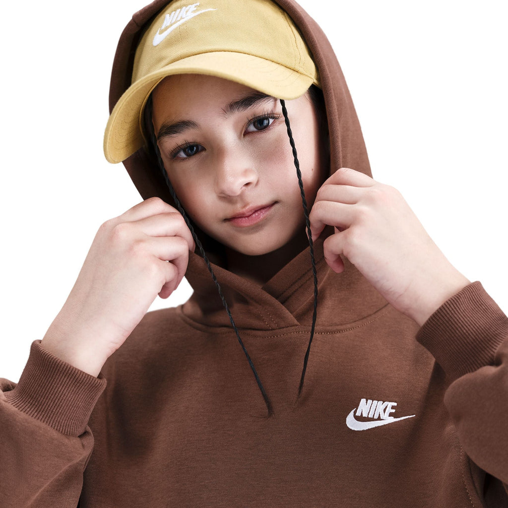 Nike Big Kids Fleece Pullover Hoodie - Fauna Brown/White