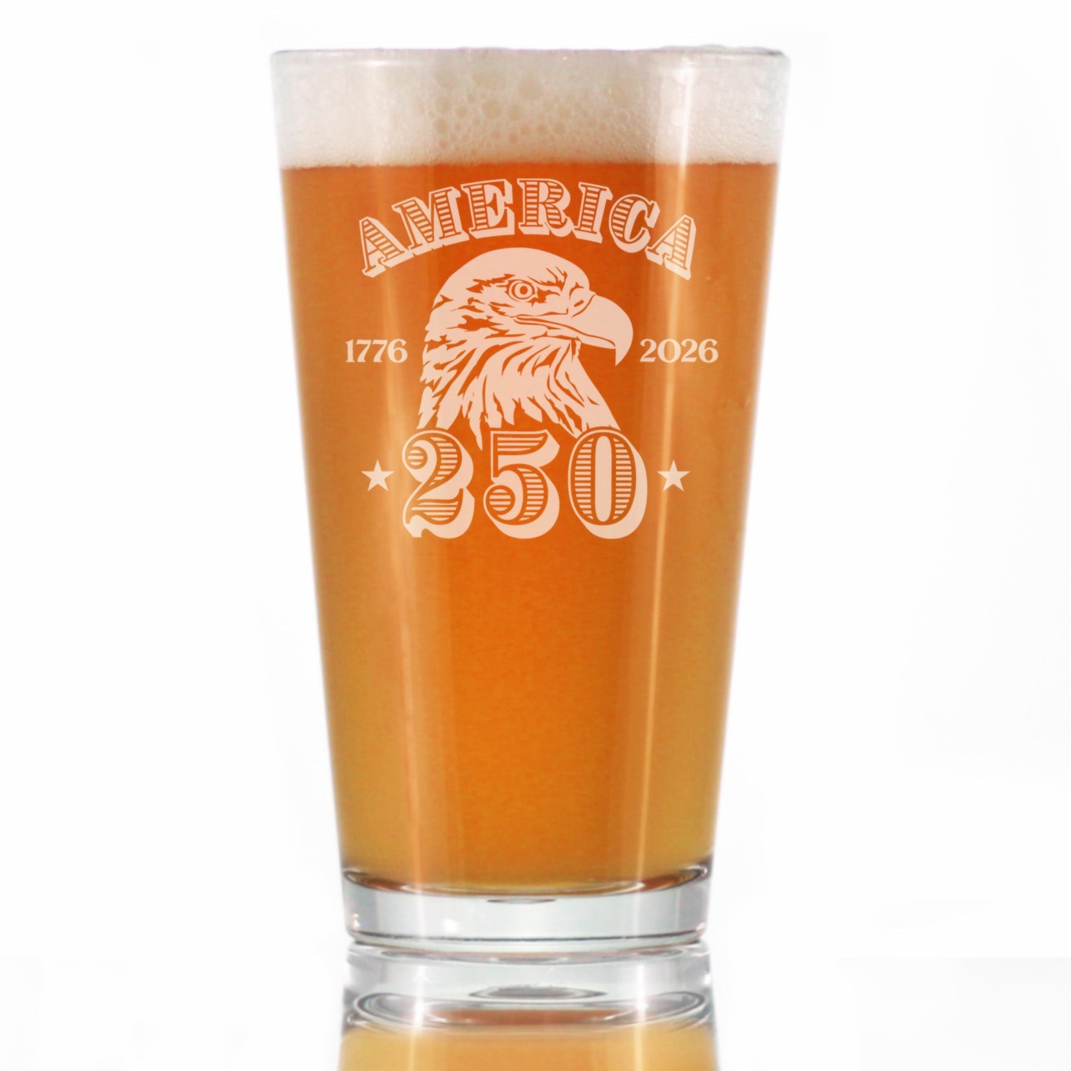America's 250th Anniversary Engraved Pint Glass Celebrate America's Birth High Quality Pint Glasses for Beer - 16oz