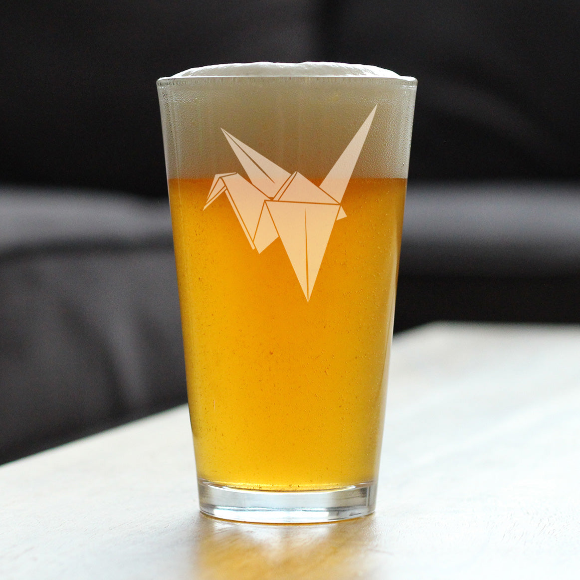 Paper Crane Engraved Pint Glass Japanese Decor and Gifts High Quality Pint Glasses for Beer - 16oz