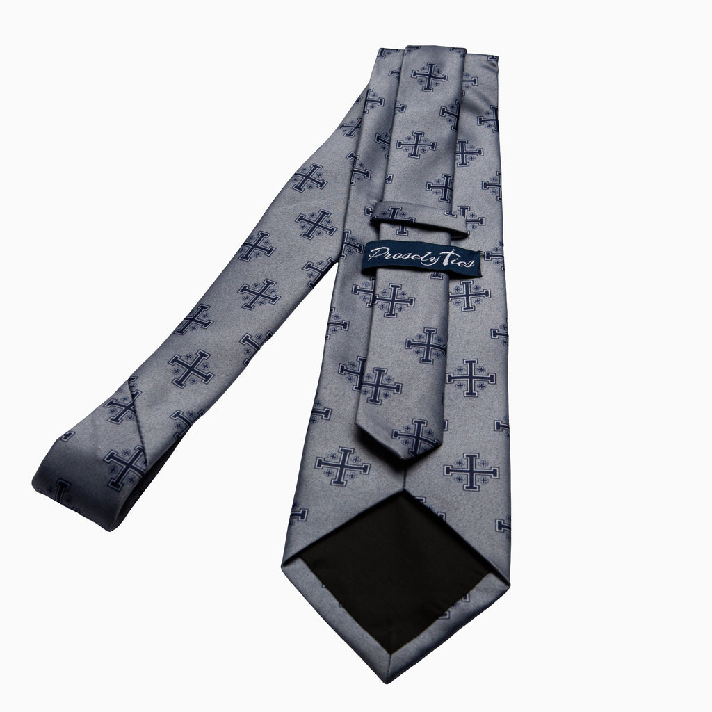 Blue Jerusalem Cross Necktie with White Accents