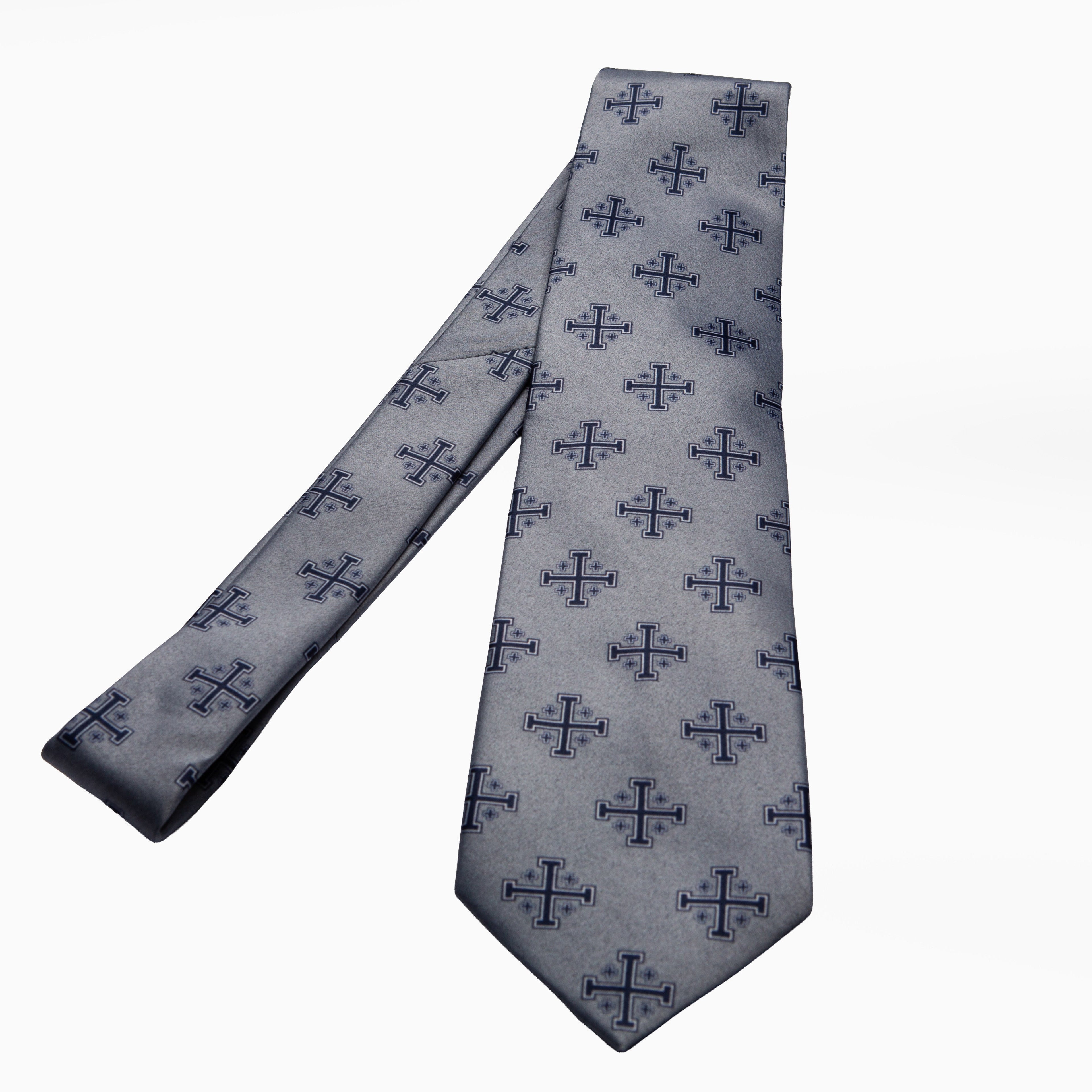 Blue Jerusalem Cross Necktie with White Accents