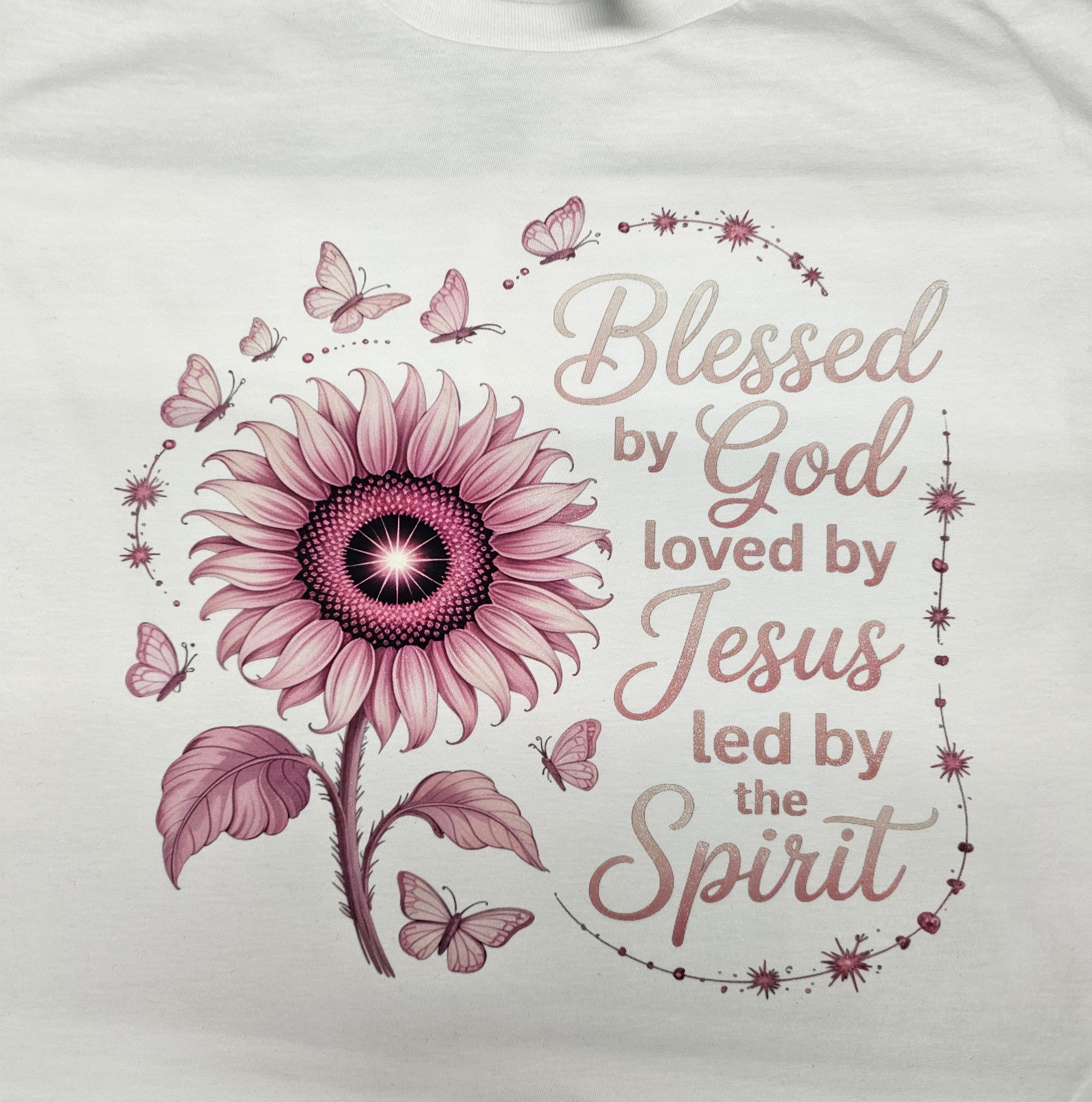 Blessed by God loved by Jesus pink design shirt